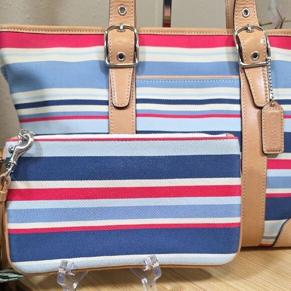 Coach RARE Vintage Striped Canvas Tote and Wristlet Set - Picture 2 of 16